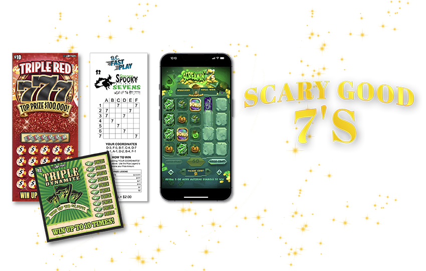 DC scratcher, fast play ticket and e-Instant shown on mobile device along with tezt scrat goo
