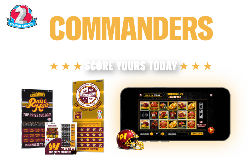 Washington Commanders DC Lottery Scratchers and e-instant games