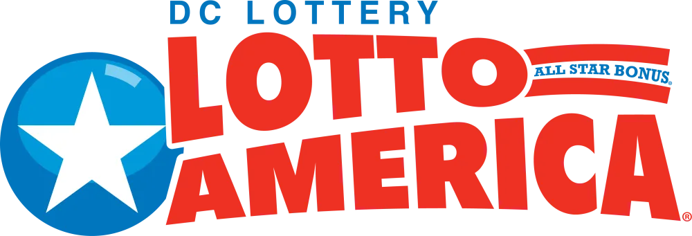 Lotto America logo. Blue circle contain a white star. Text is DC Lottery, Lotto America, All Start Bonus