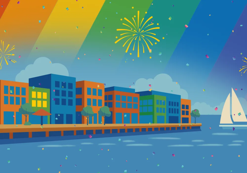 Pier and rainbow