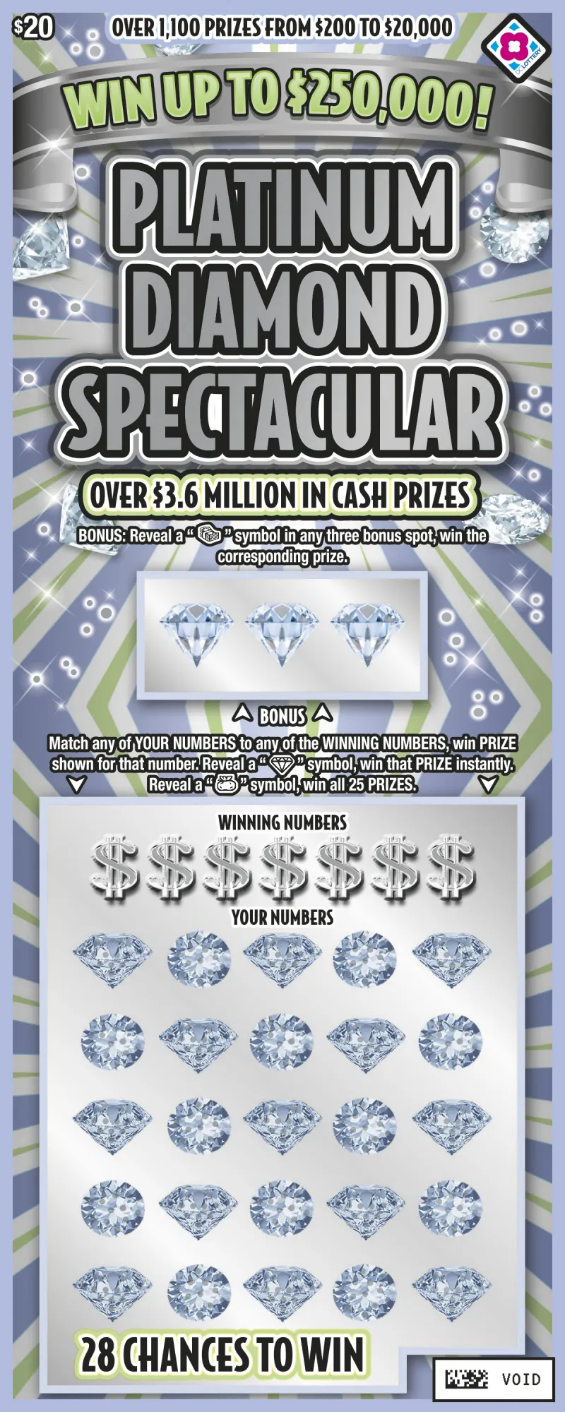 Platinum Diamond Spectacular scratcher from Washington DC Lottery