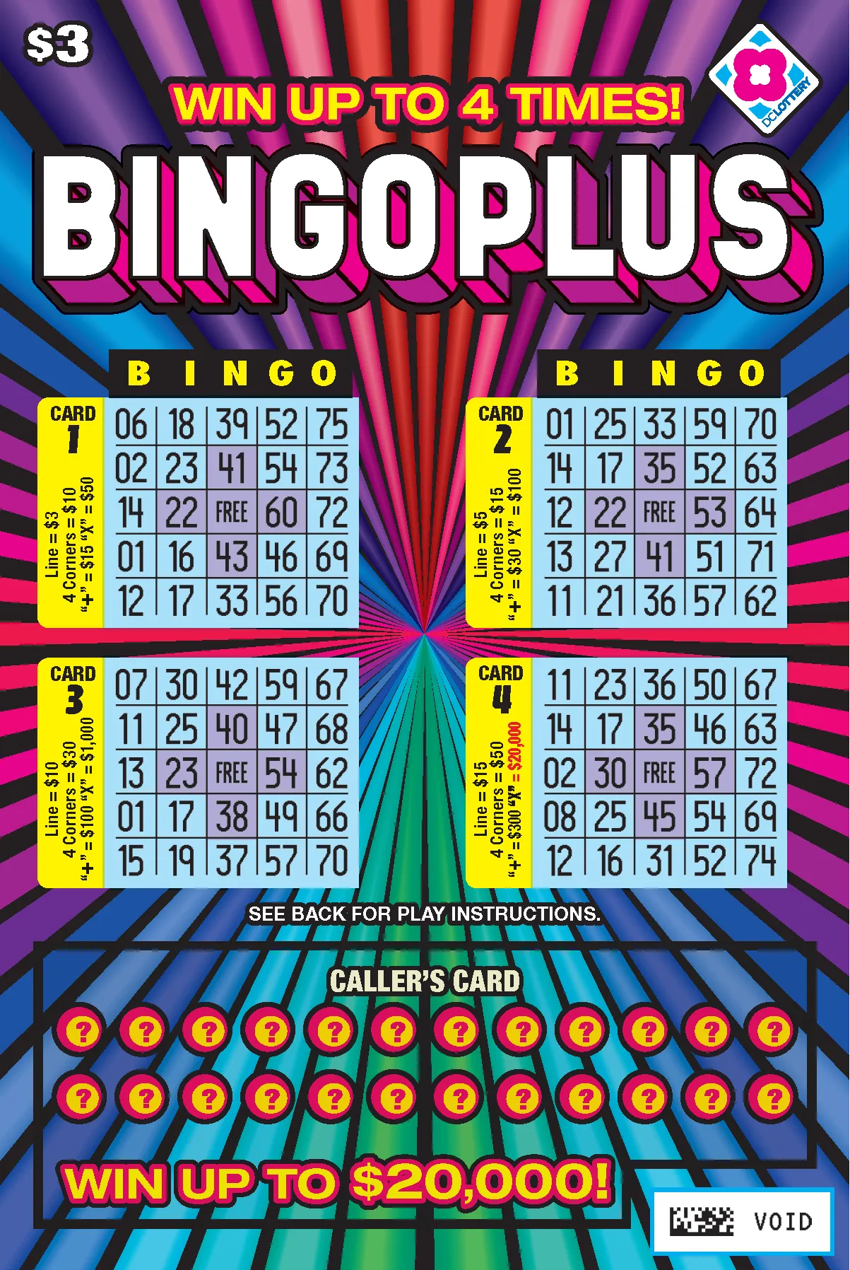 Bingo Plus scratcher from Washington DC Lottery