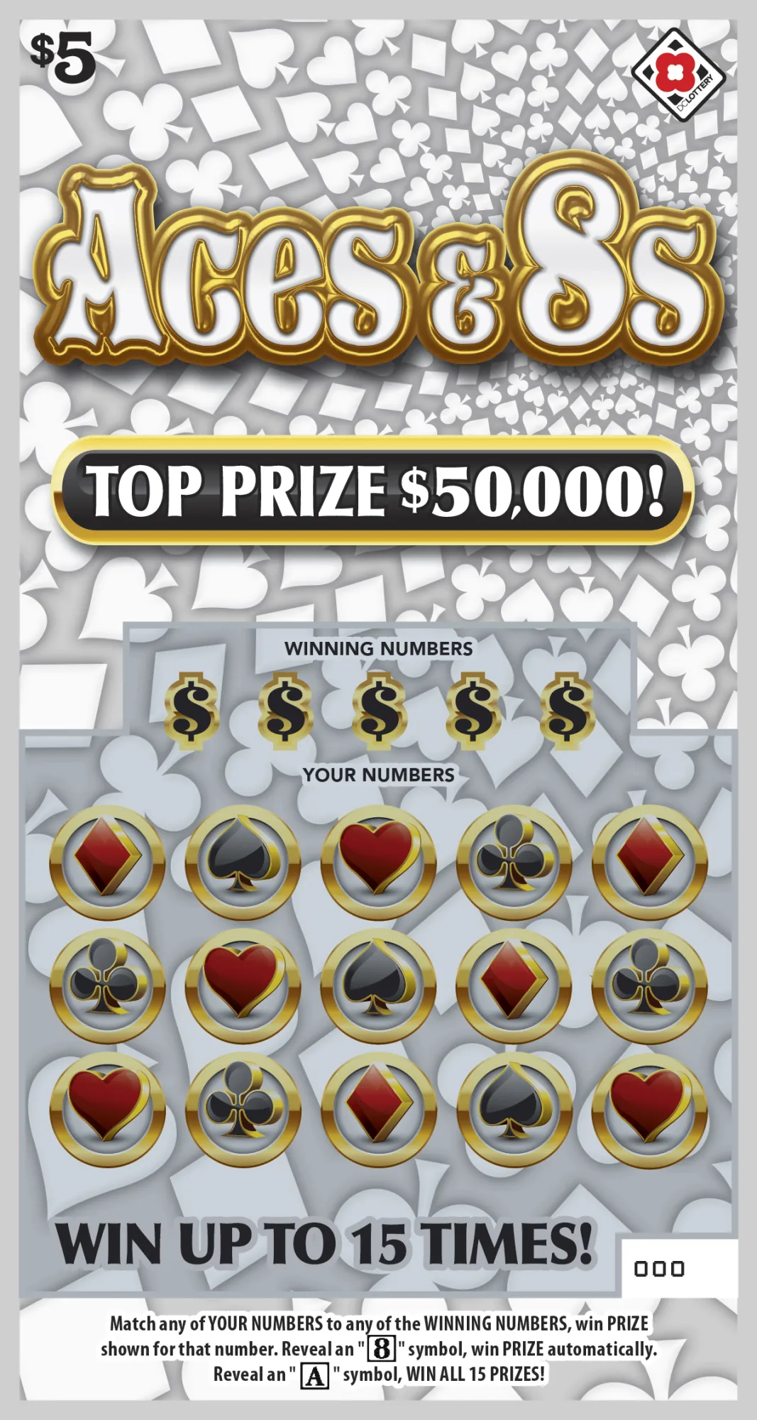 Aces & 8s scratcher from Washington DC Lottery