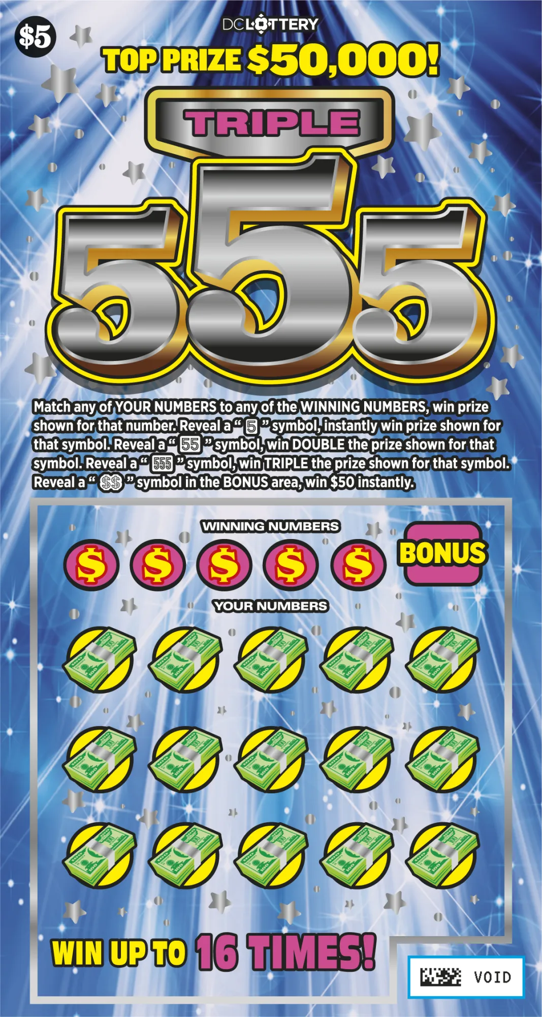 Triple 555 scratcher from Washington DC Lottery