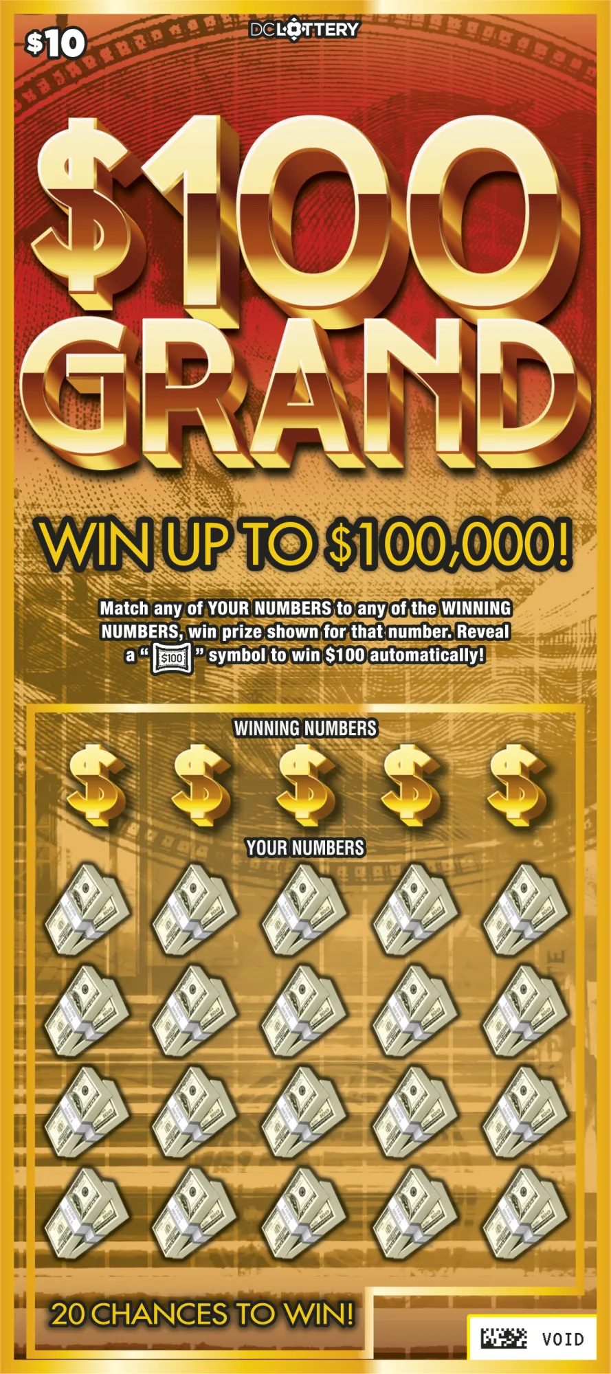 $100 Grand scratcher from Washington DC Lottery