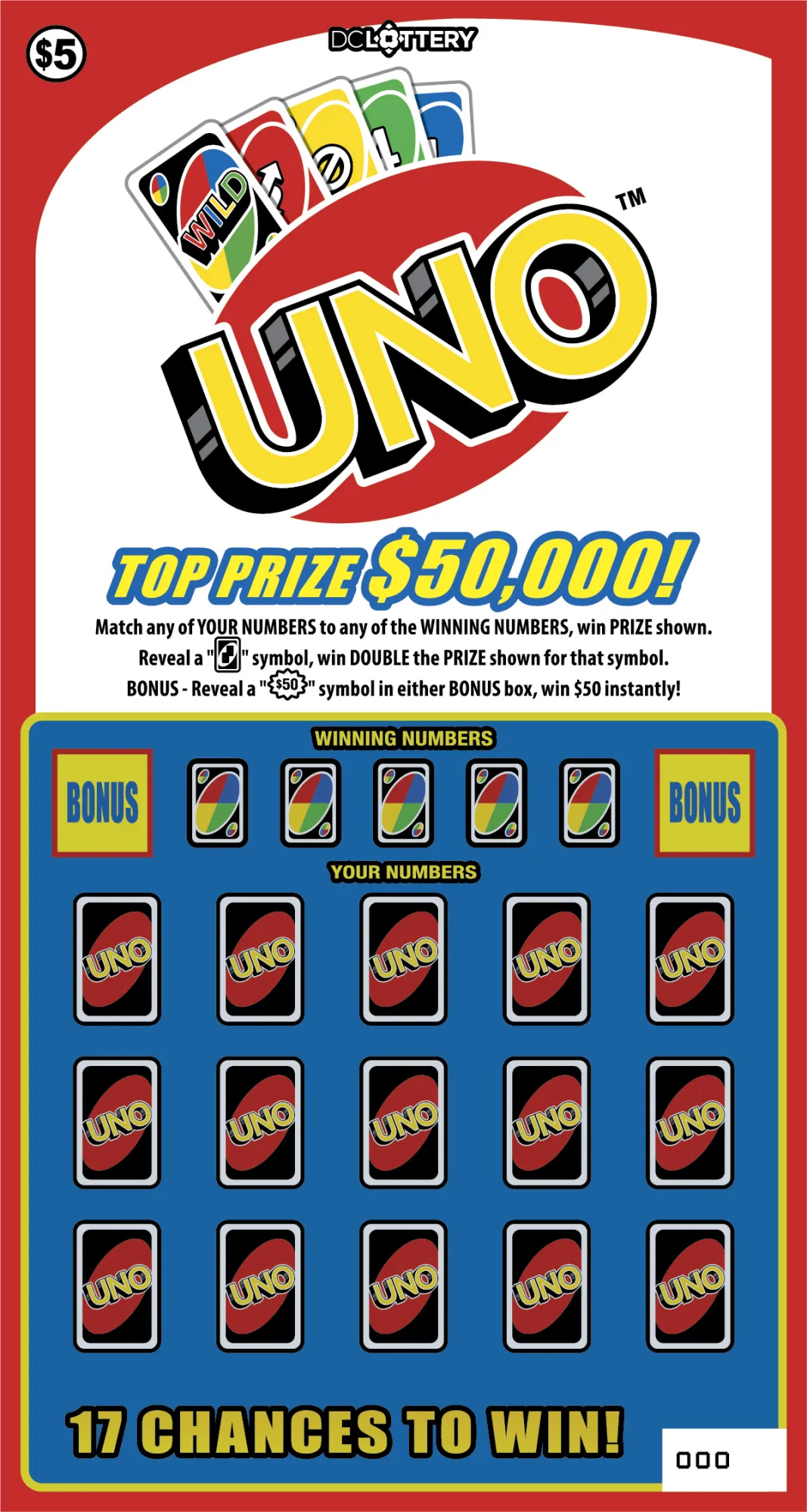 UNO™ scratcher from Washington DC Lottery