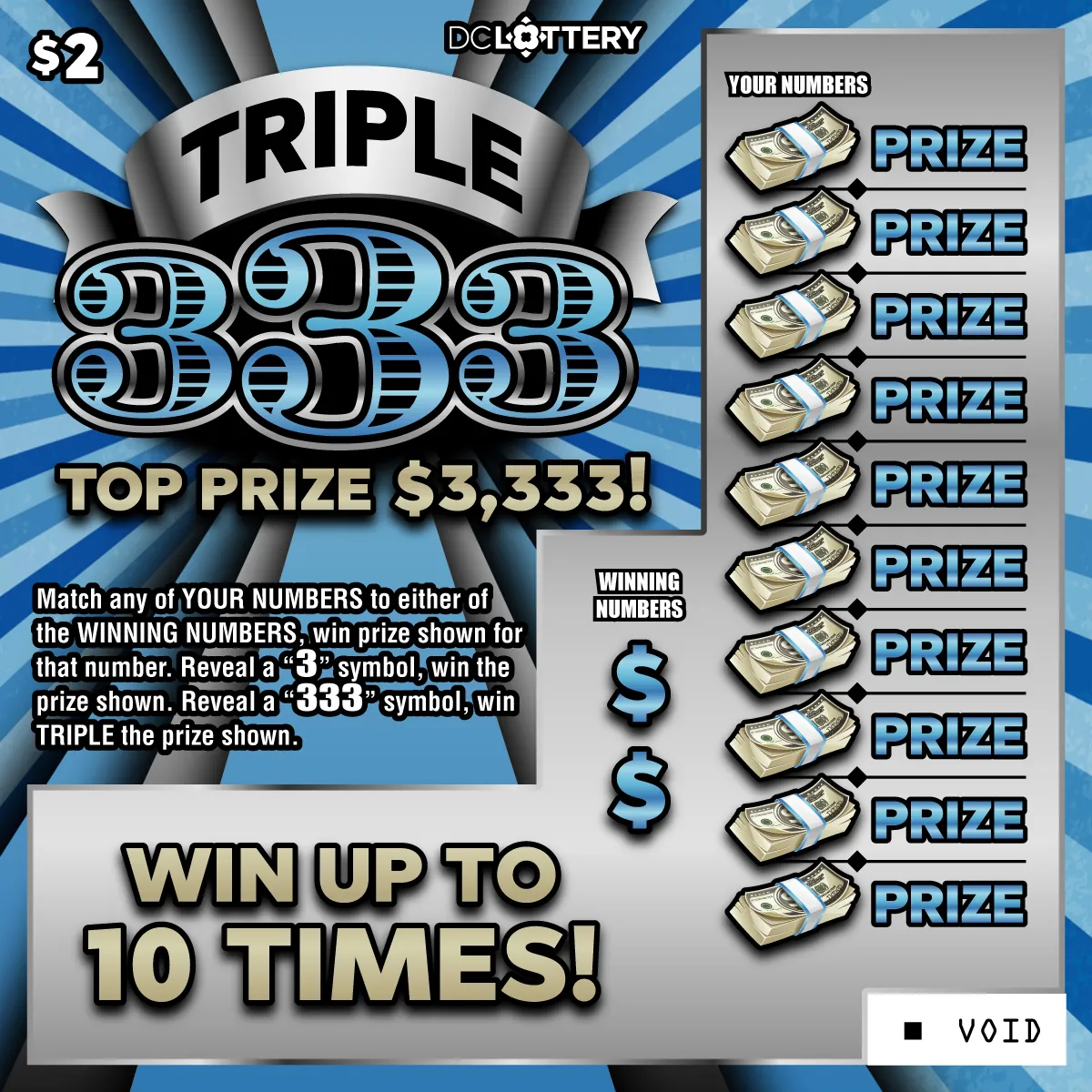 Triple 333 scratcher from Washington DC Lottery
