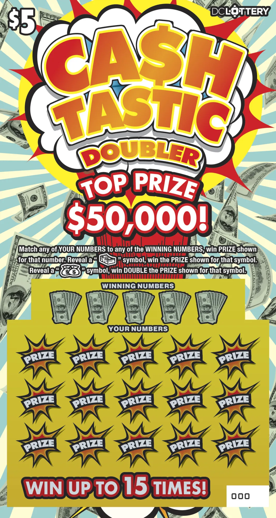 Ca$h Tastic Doubler scratcher from Washington DC Lottery