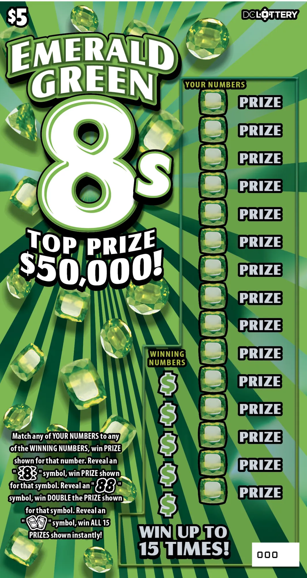Emerald Green 8s scratcher from Washington DC Lottery