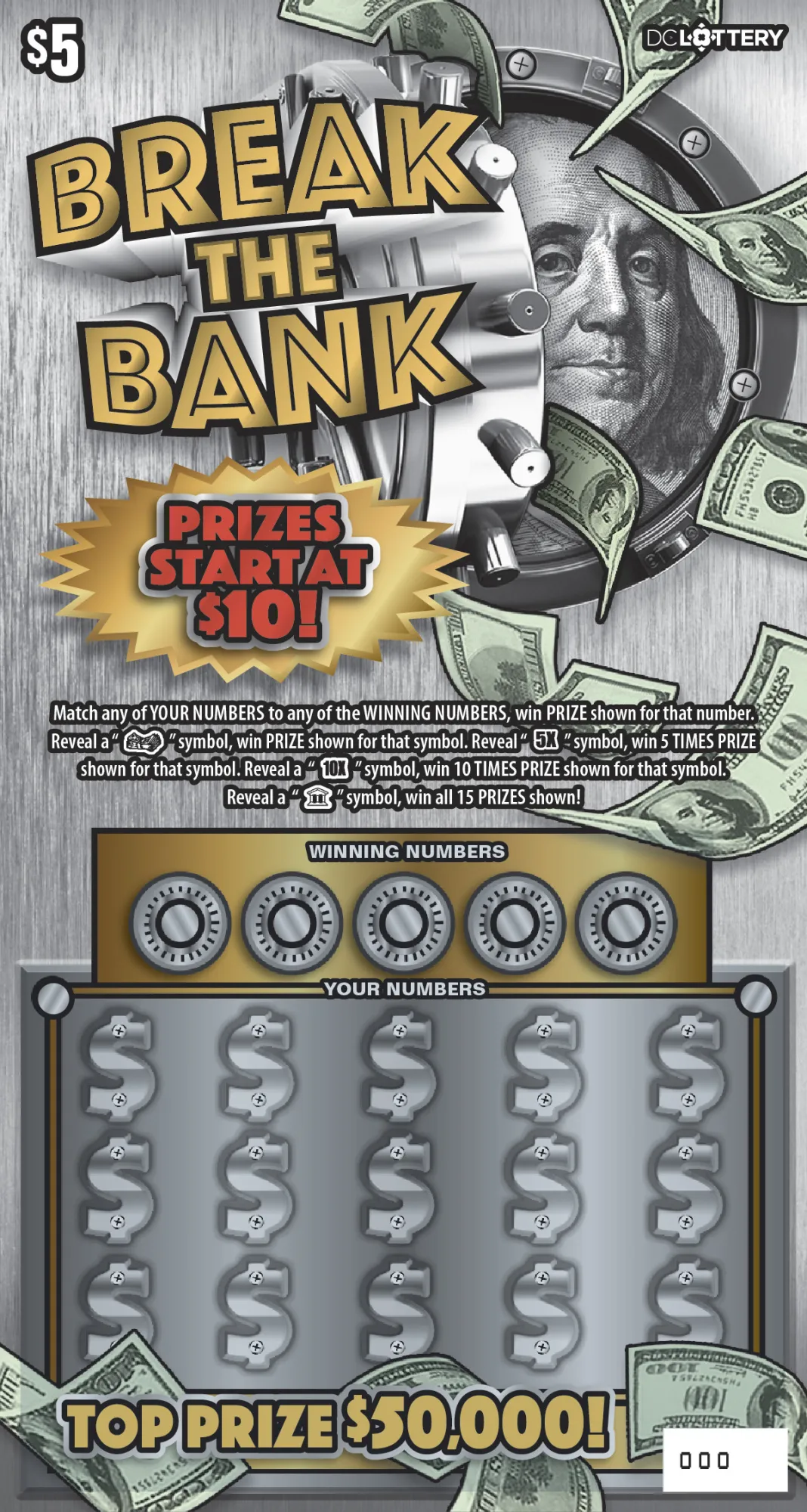 Break the Bank scratcher from Washington DC Lottery