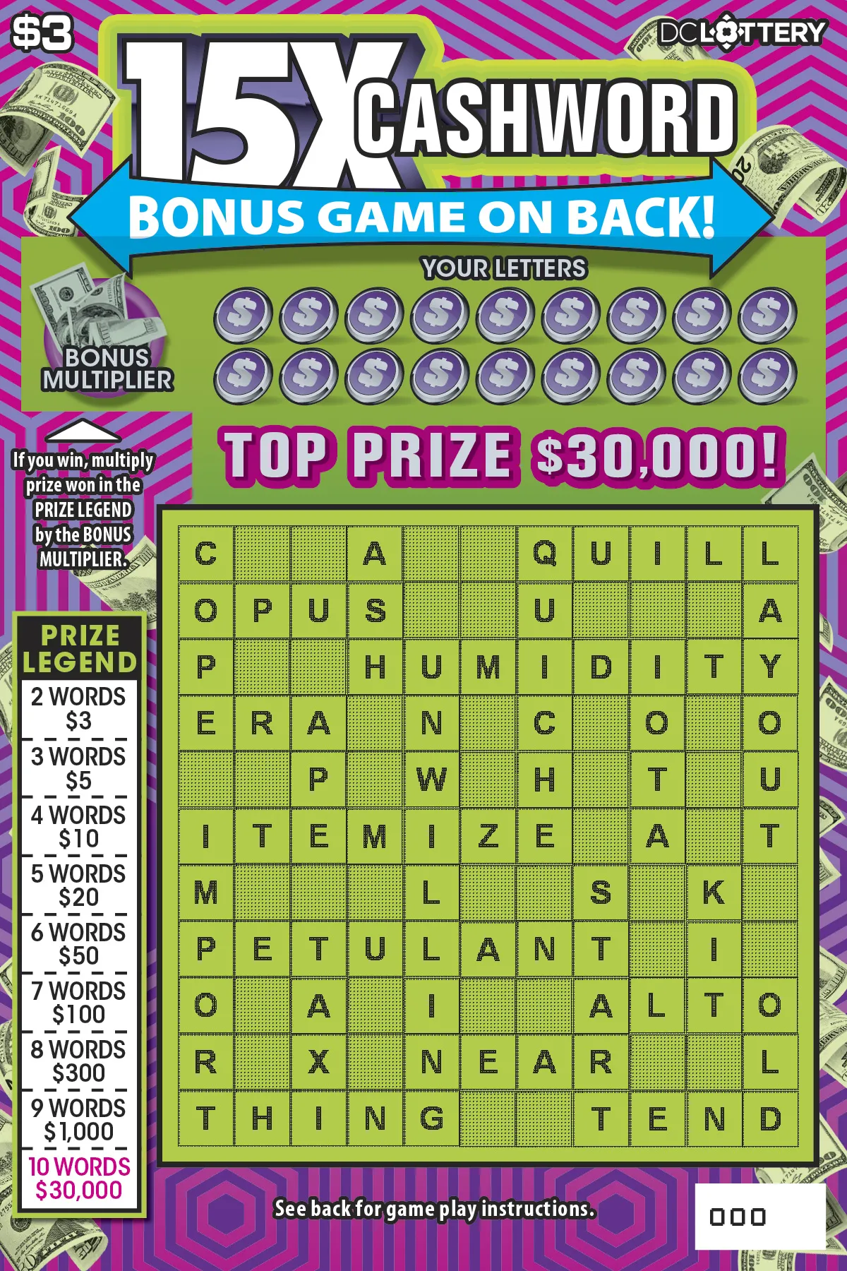 15X Cashword scratcher from Washington DC Lottery