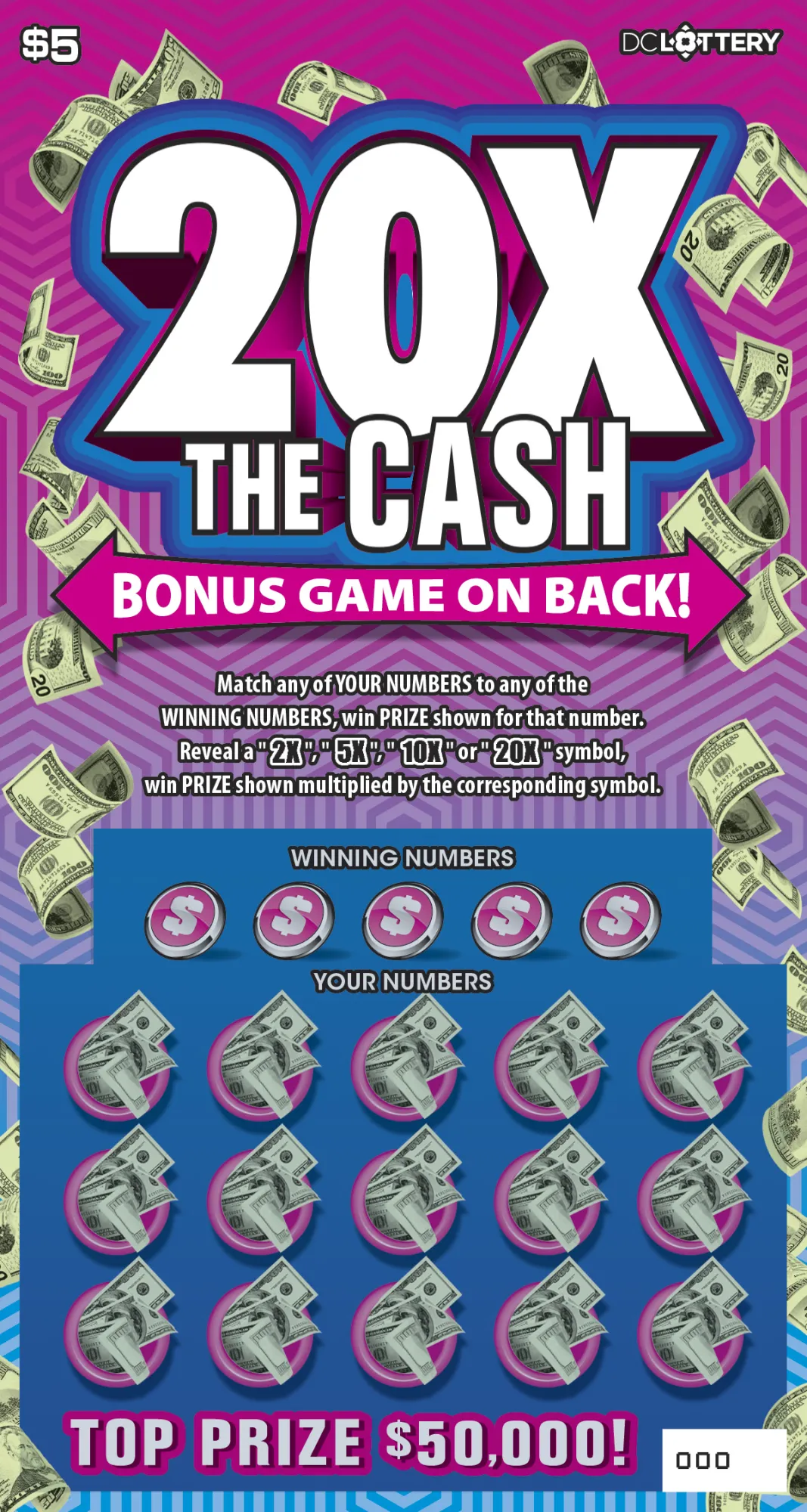 20X the Cash scratcher from Washington DC Lottery