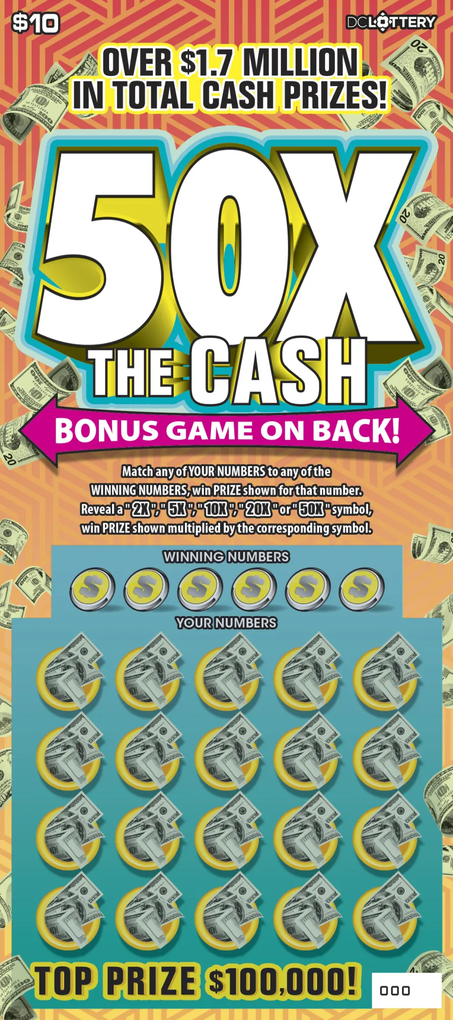50X the Cash scratcher from Washington DC Lottery