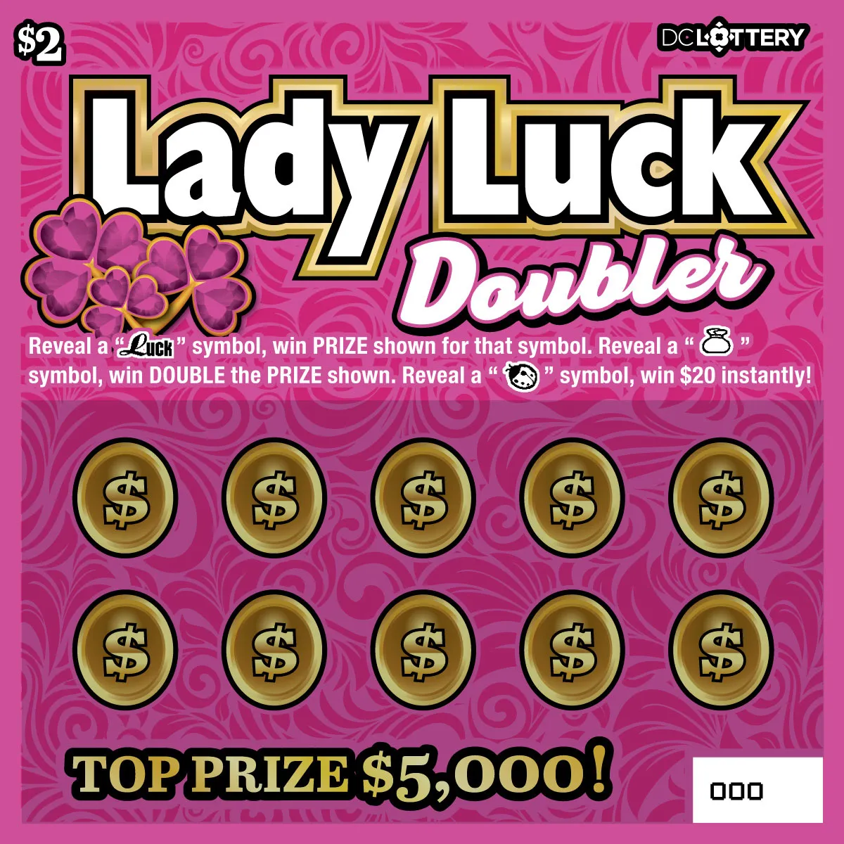 Lady Luck Doubler scratcher from Washington DC Lottery