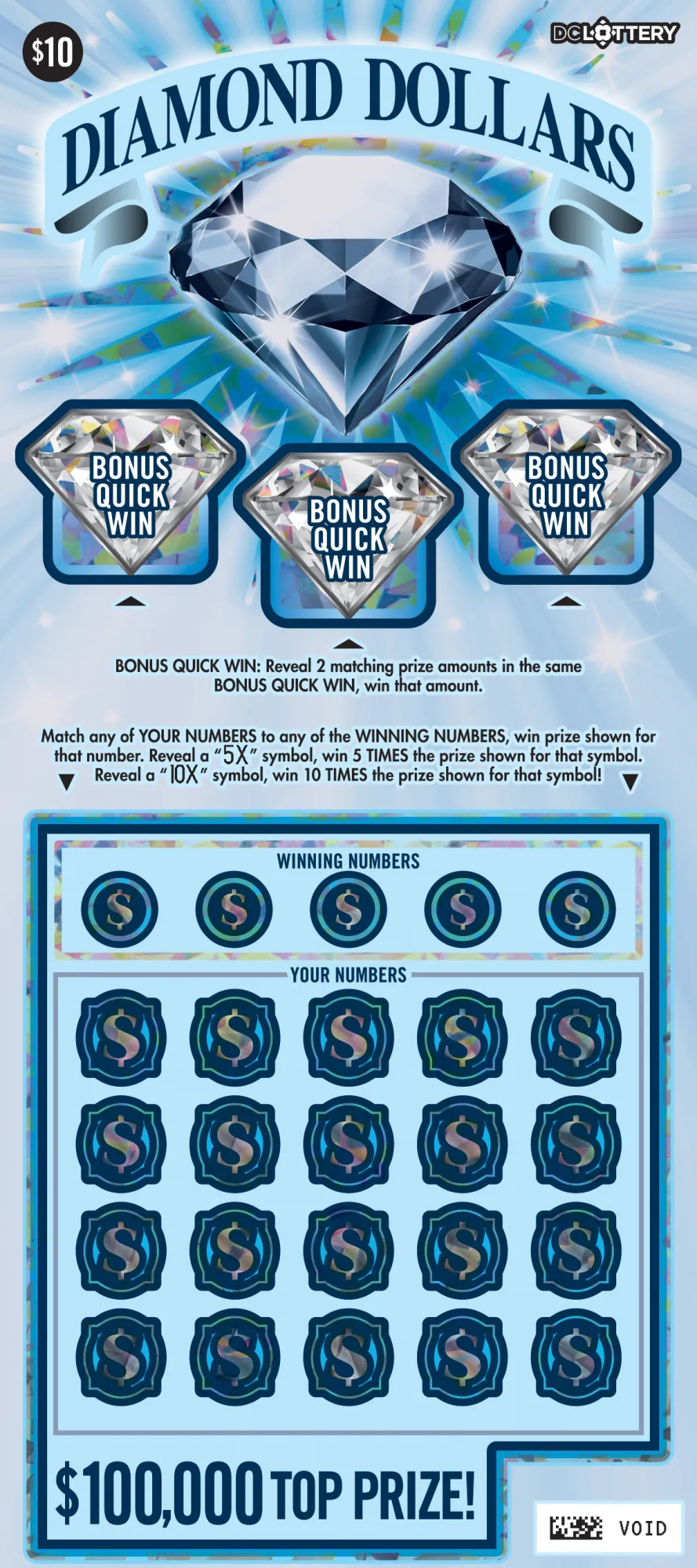 Diamond Dollars scratcher from Washington DC Lottery
