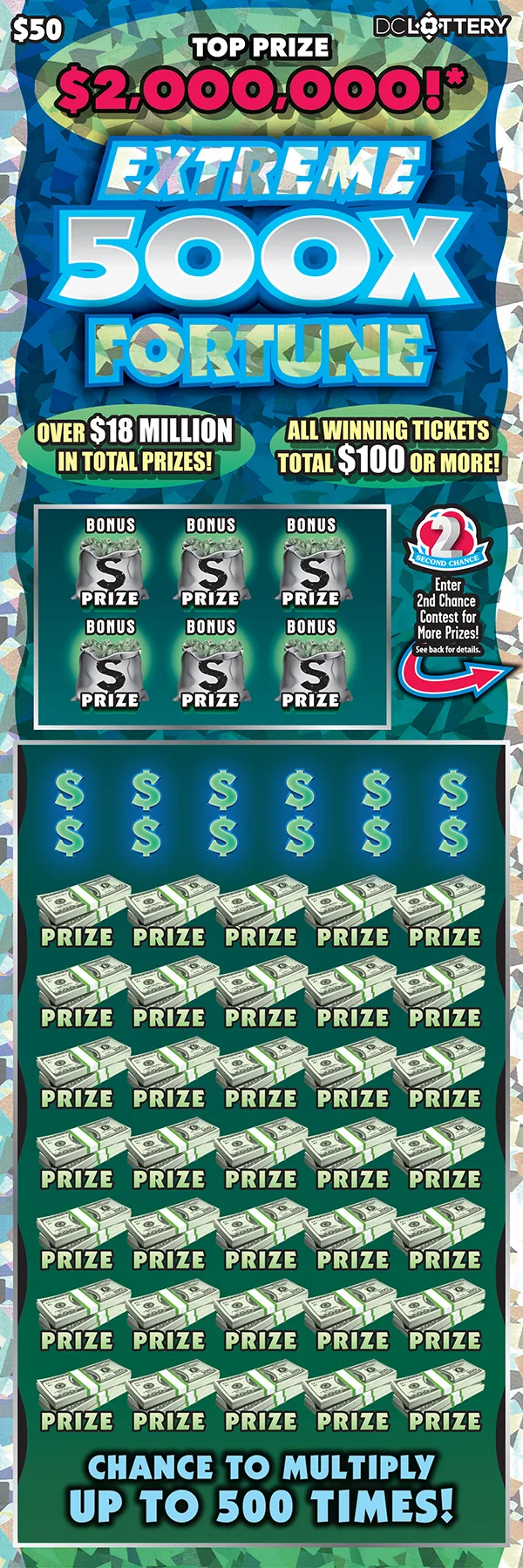 Extreme 500X Fortune scratcher from Washington DC Lottery