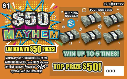 $50 MAYHEM scratcher from Washington DC Lottery