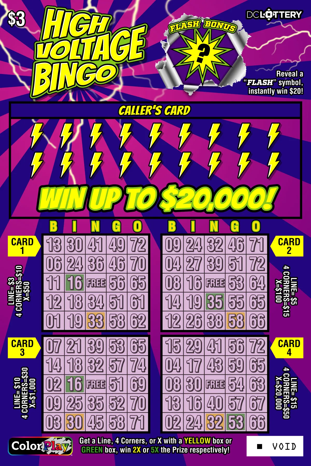 High Voltage Bingo scratcher from Washington DC Lottery