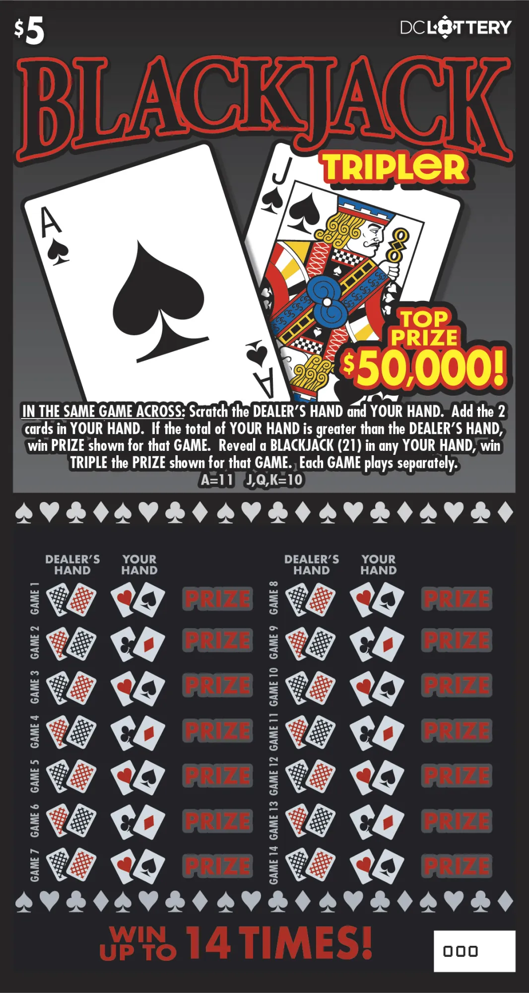 Blackjack Tripler scratcher from Washington DC Lottery