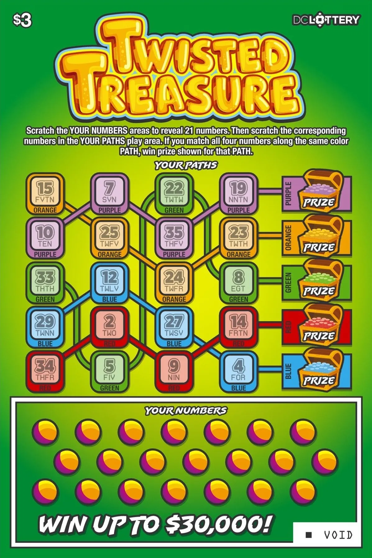 Twisted Treasure scratch-off ticket from Washington DC Lottery
