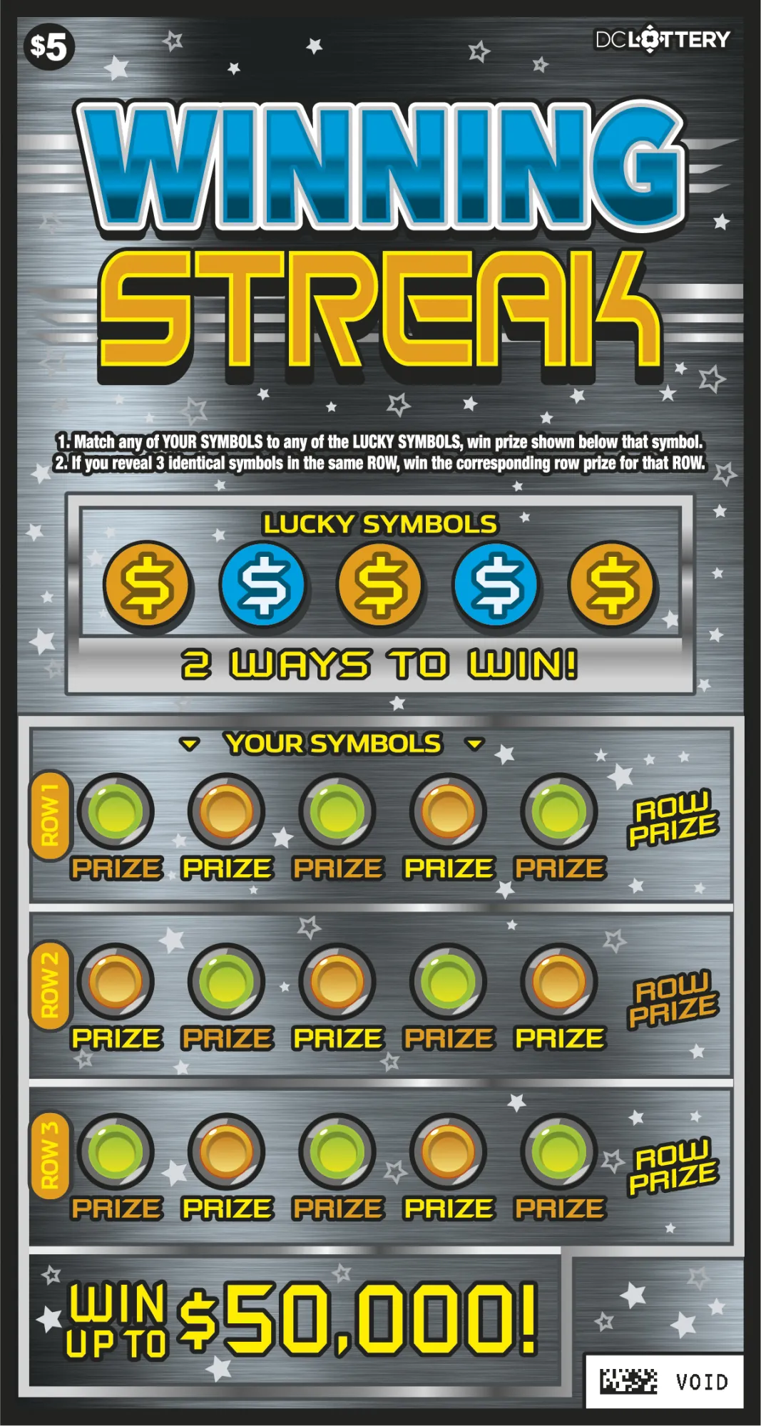 Winning Streak scratch-off ticket from Washington DC Lottery