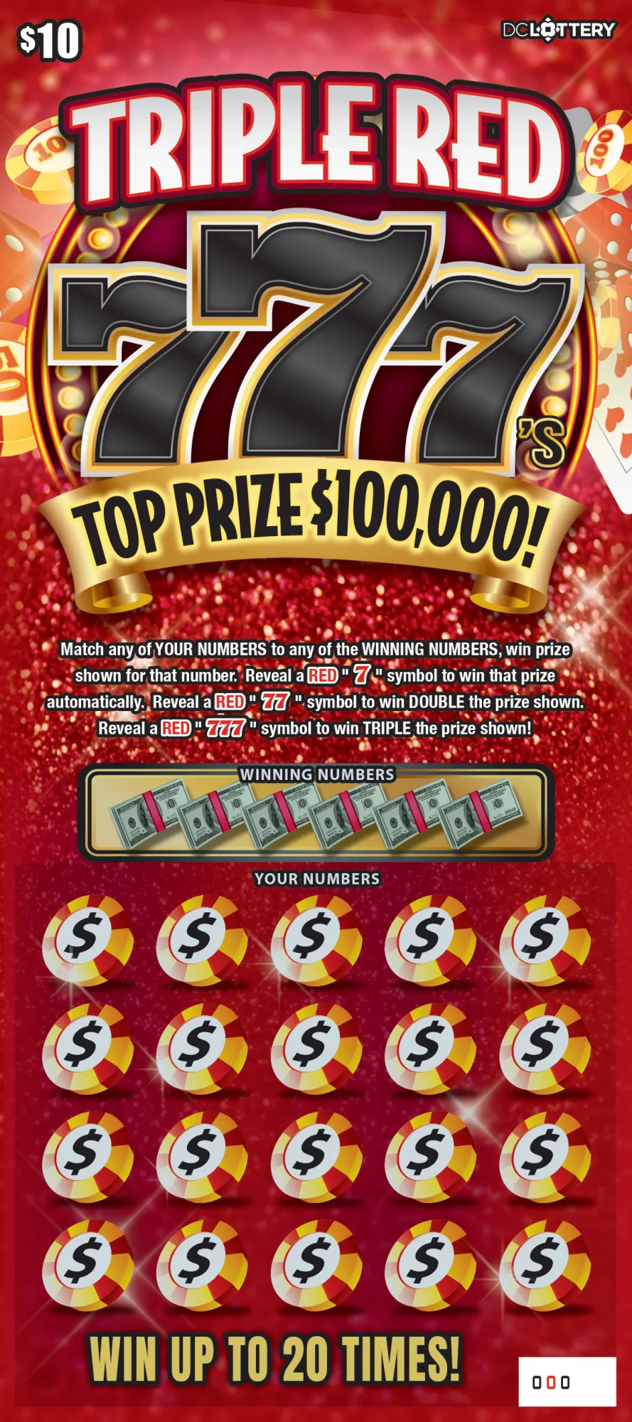 Triple Red 777's scratcher from Washington DC Lottery