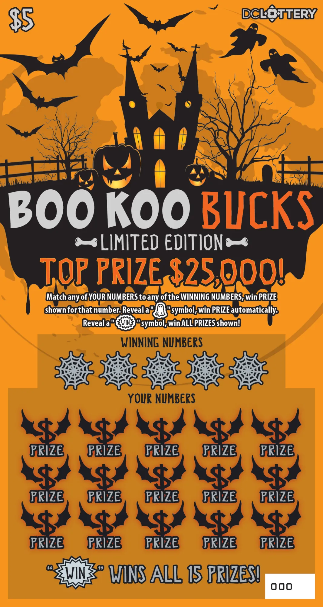 Boo Koo Bucks scratcher from Washington DC Lottery