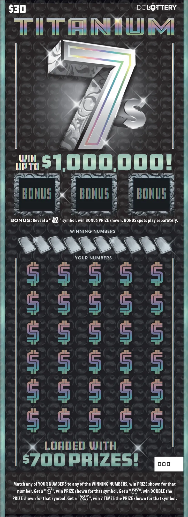 Titanium 7s scratcher from Washington DC Lottery