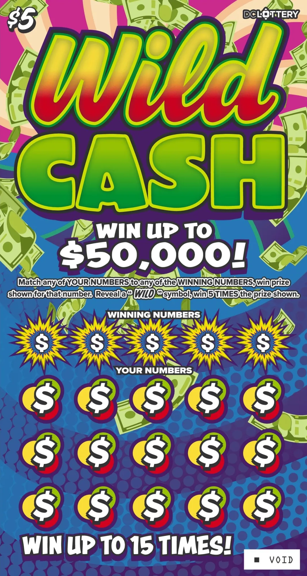 Wild Cash scratcher from Washington DC Lottery