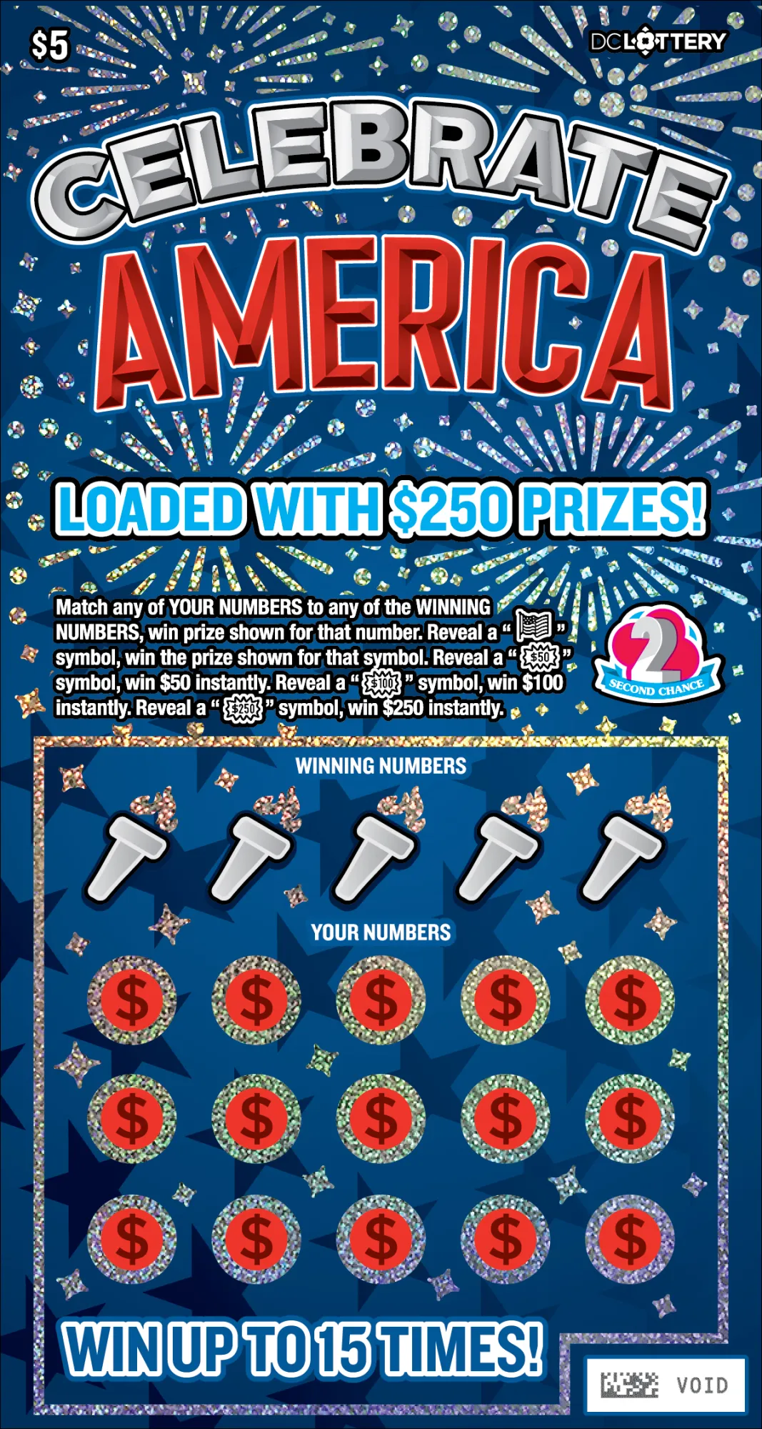 Celebrate America scratcher from Washington DC Lottery