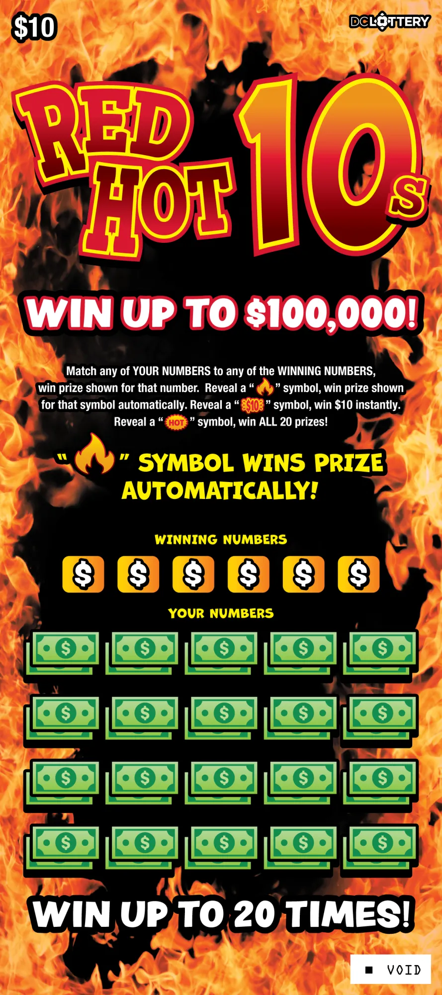 Red Hot 10s scratcher from Washington DC Lottery