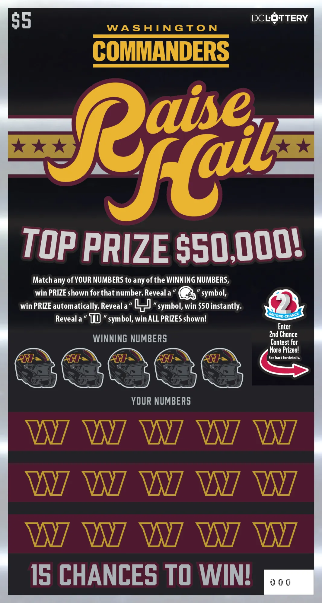 Washington Commanders Raise Hail scratcher from Washington DC Lottery