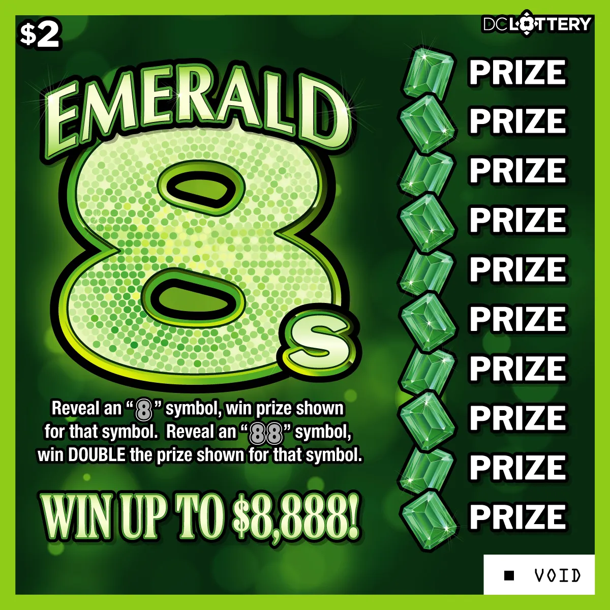 Emerald 8s scratcher from Washington DC Lottery