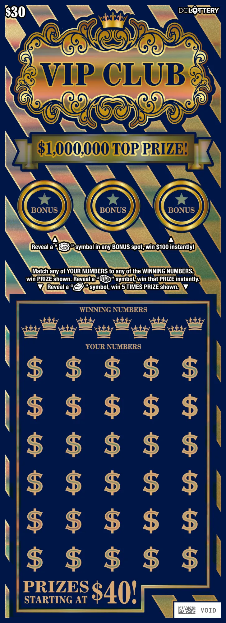 VIP Club scratcher from Washington DC Lottery