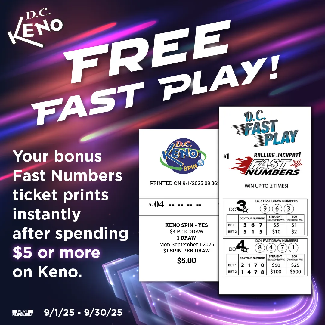 Spend $5 on Keno and get a Free Fast Play ticket