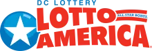 Lotto America logo. Blue circle contain a white star. Text is DC Lottery, Lotto America, All Start Bonus
