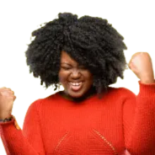 Excited winner in a red sweater