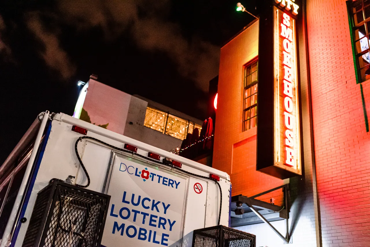 Lucky Lottery Mobile parked in front of Ivy City Smokehouse